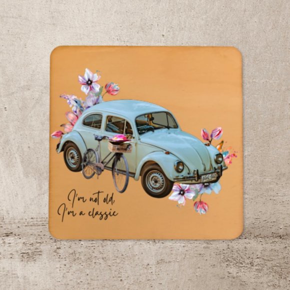 VW Bug I'm Not Old I'm a Classic Set of 4 Wood Coasters - Picture 1 of 2
